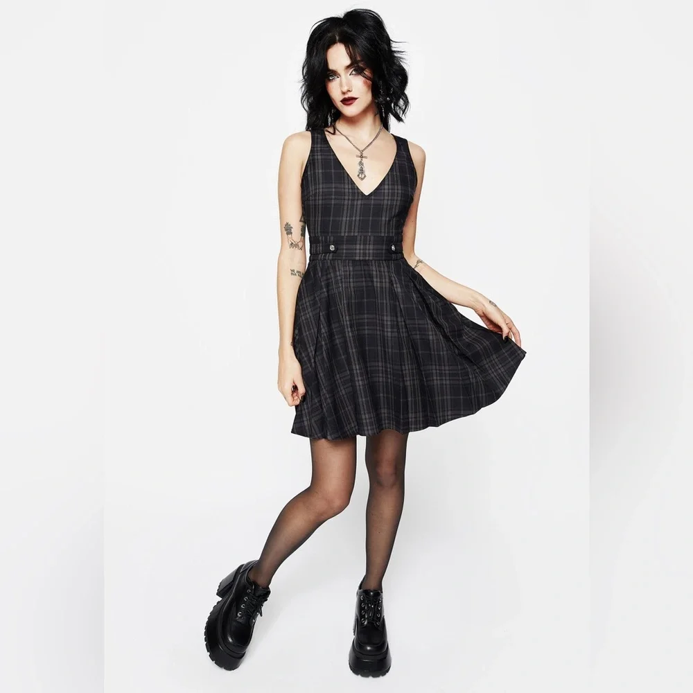 Disturbia Reckless Check Mini Pinafore Dress US 16 / UK 20 - Picture 8 of 12